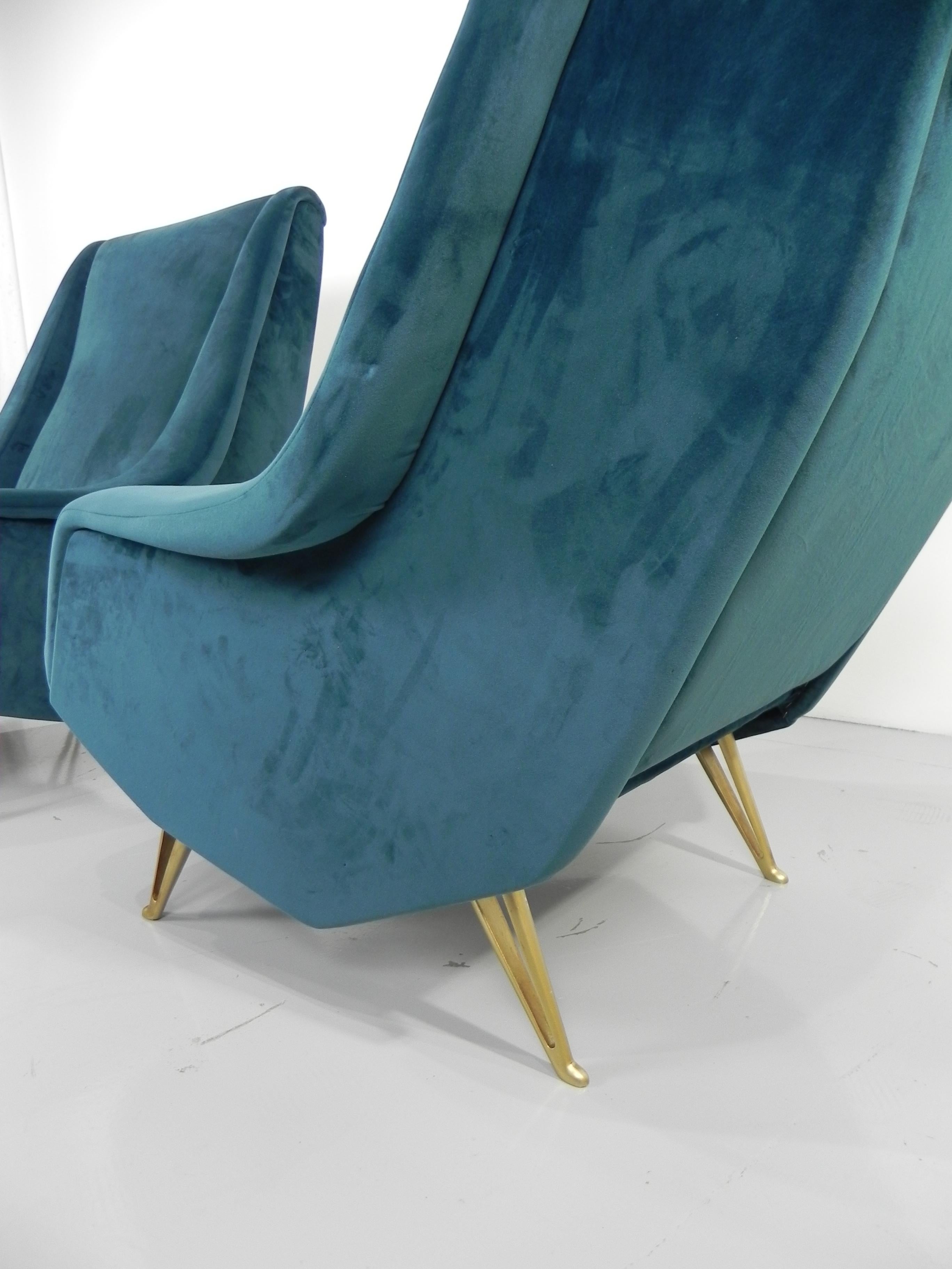 Pair of I.S.A. Bergamo Midcentury Blue Velvet Italian Armchairs, 1950s For Sale 3