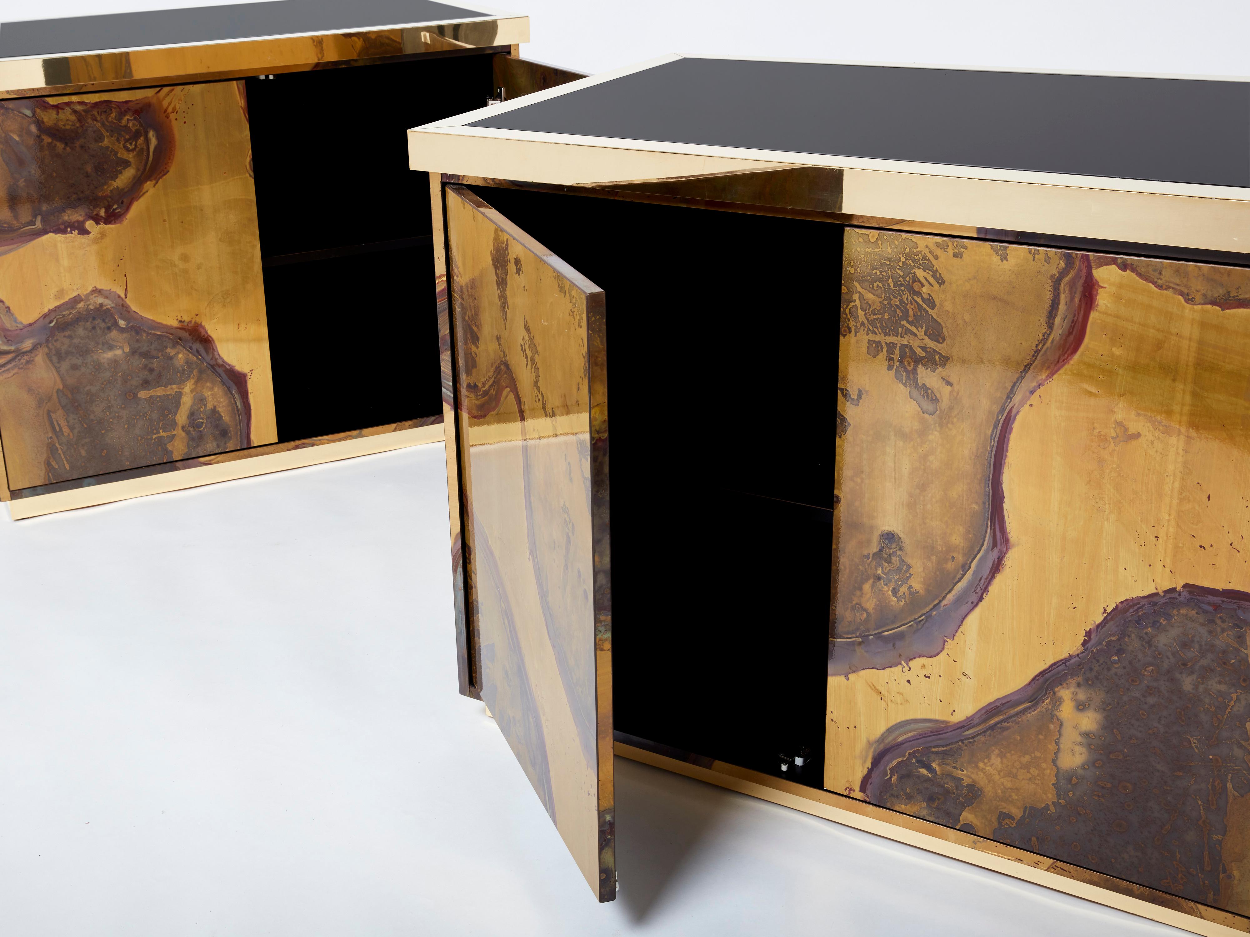 Pair of Isabelle and Richard Faure Oxidized Brass Cabinets Buffets 1970s In Good Condition For Sale In Paris, IDF