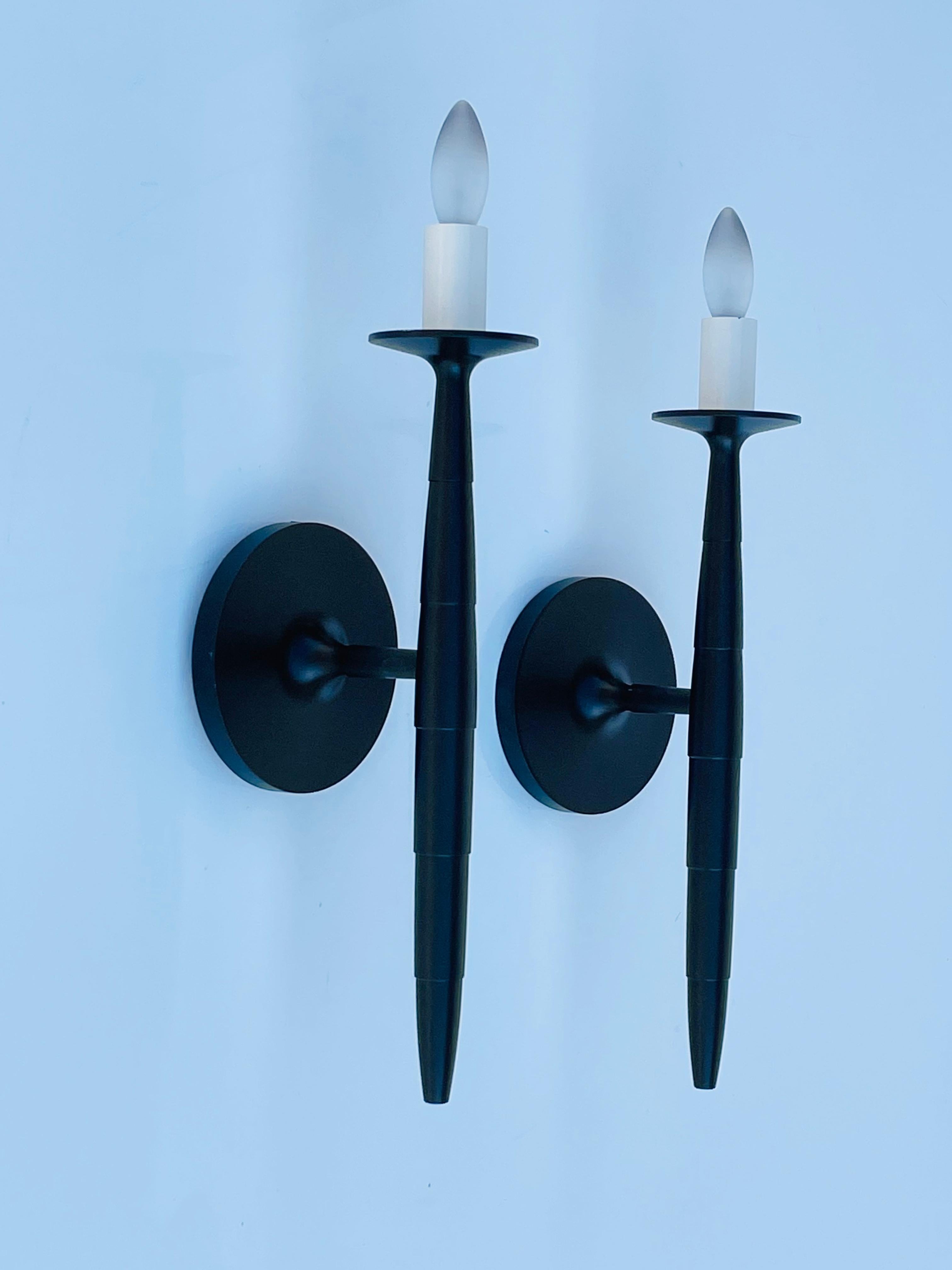 Post-Modern Pair of Isabelle Sconces in Rubbed Bronze Finish by Marian Jamieson For Sale