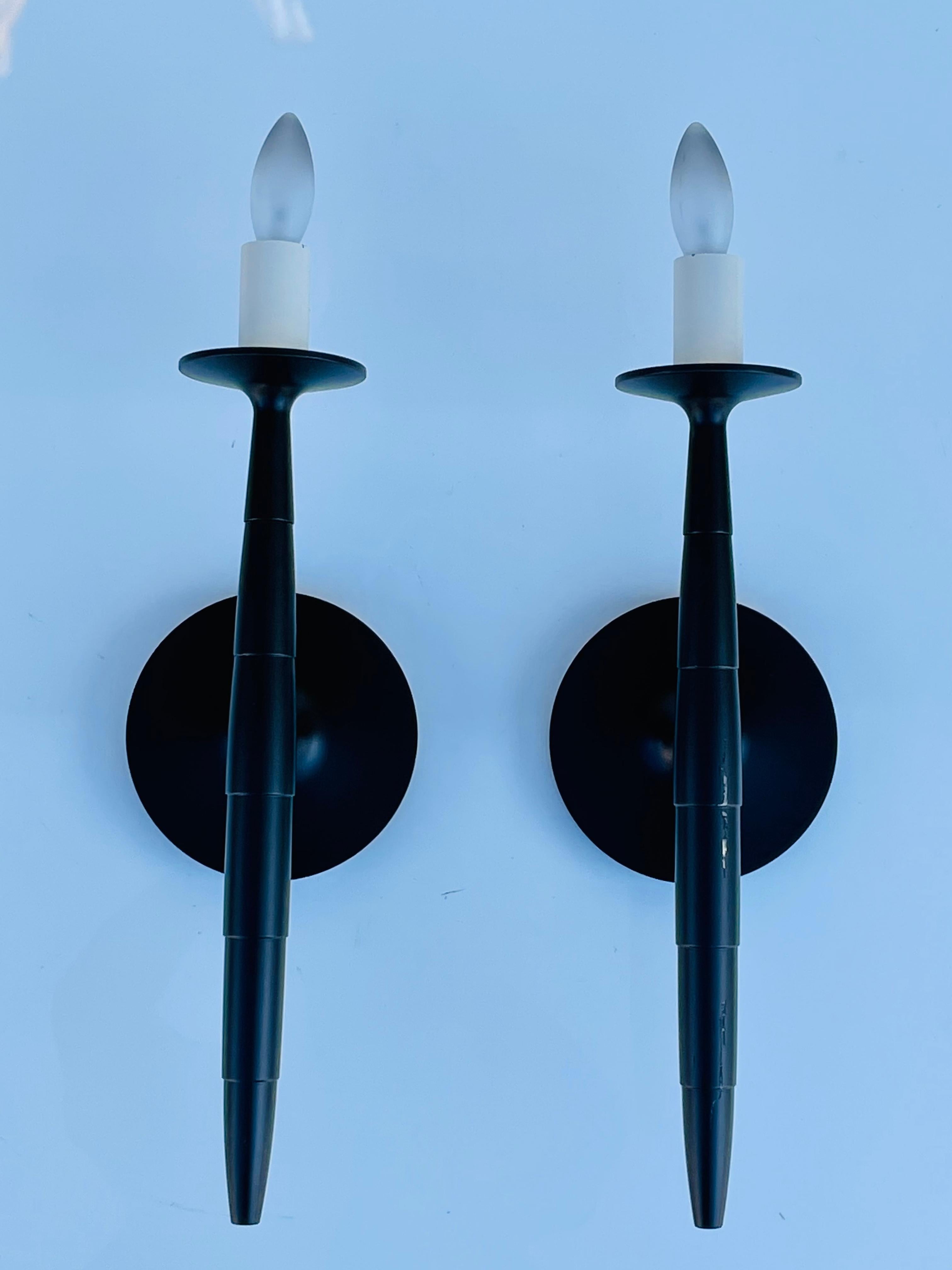 American Pair of Isabelle Sconces in Rubbed Bronze Finish by Marian Jamieson For Sale