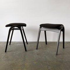 Pair of Isamu Kenmochi Japanese Bentwood & Italian Wool Boucle Stools