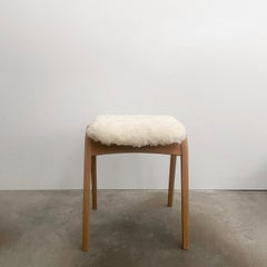 Pair of Isamu Kenmochi Japanese Bentwood & Shag Wool Stools