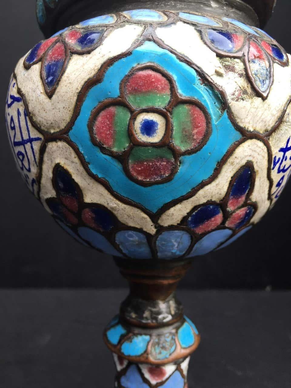 Pair of Islamic Enameled Vessels, Ancient Urns For Sale 11