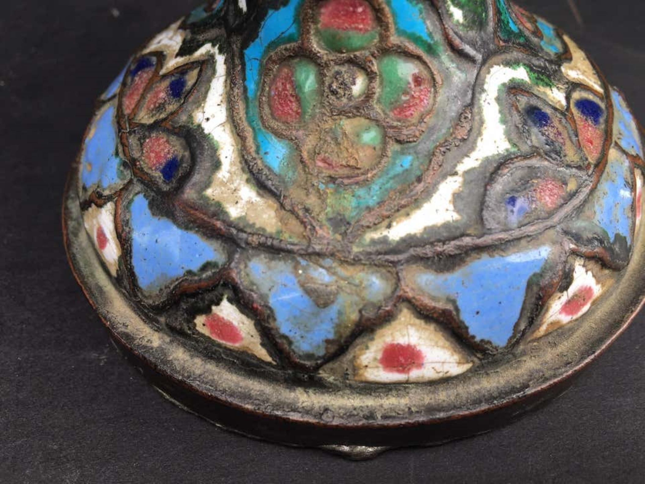 Pair of Islamic Enameled Vessels, Ancient Urns In Fair Condition For Sale In Vero Beach, FL