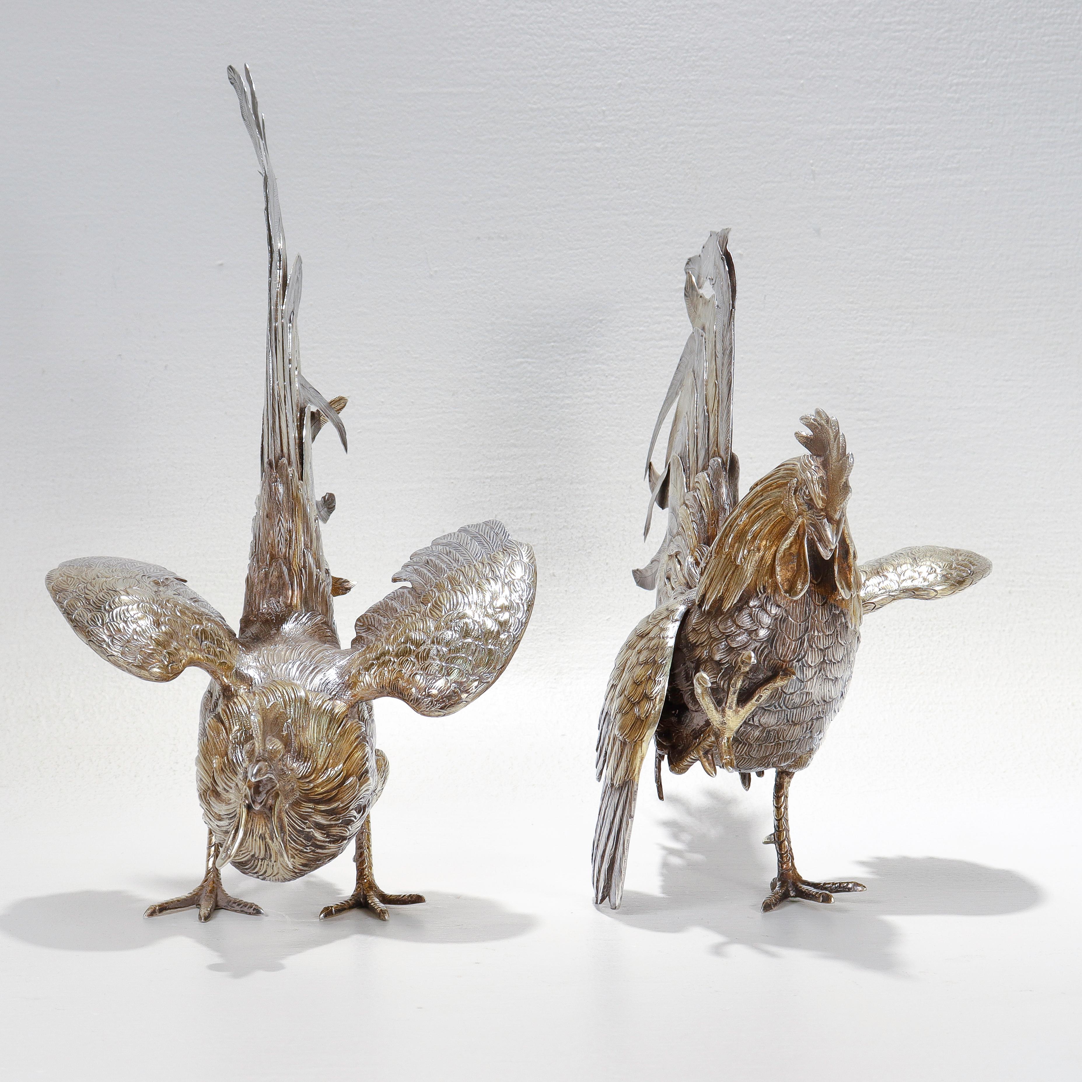 Pair of Israel Freeman & Son Sterling Silver Table Fighting Cockerels/Roosters For Sale 2