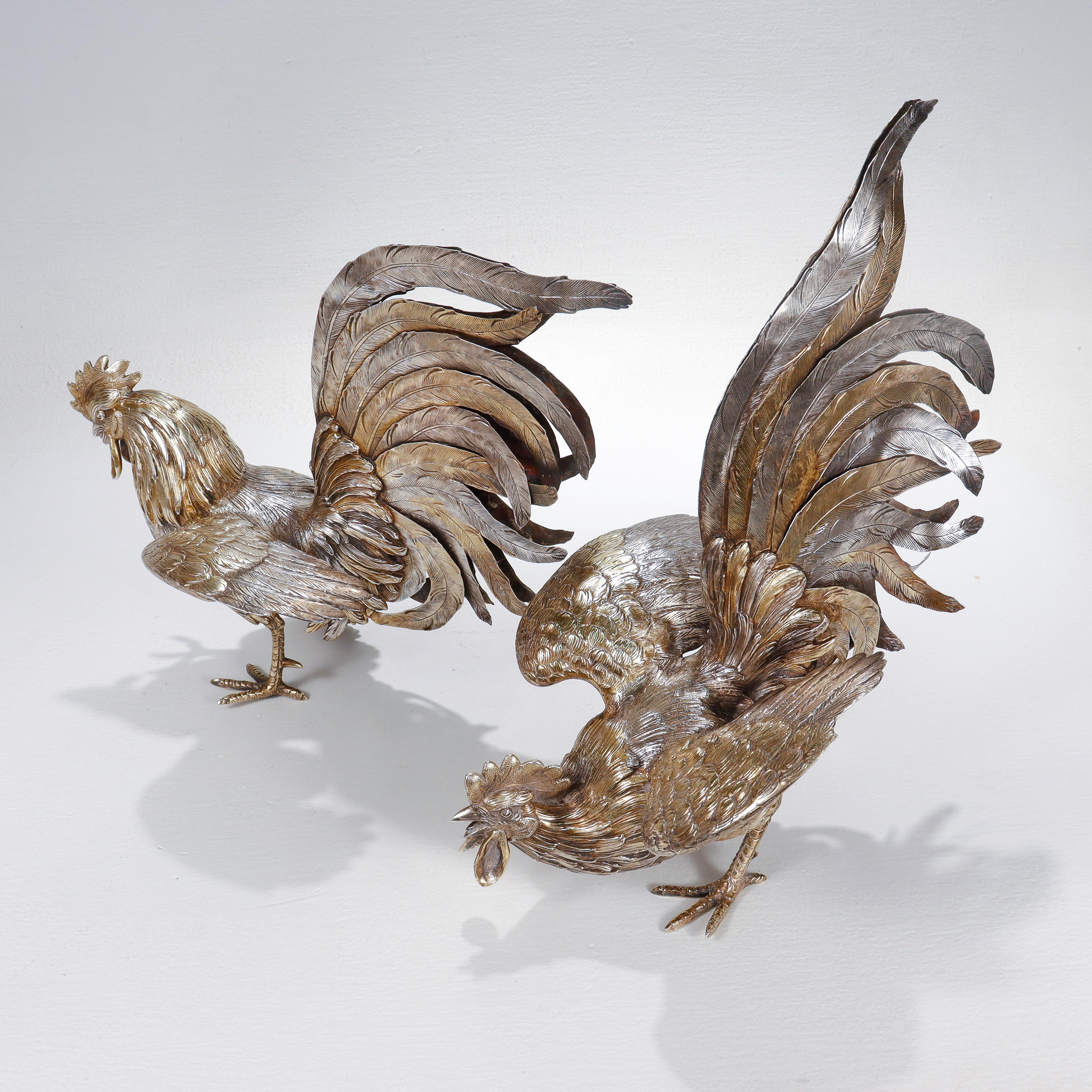 Pair of Israel Freeman & Son Sterling Silver Table Fighting Cockerels/Roosters For Sale 3
