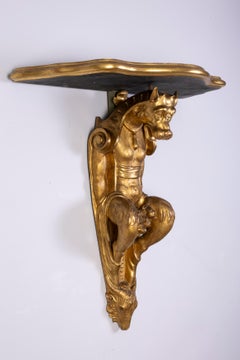 Pair of Italia Tuscany 18th Century Gilt Console Tables with Painted Marble Top