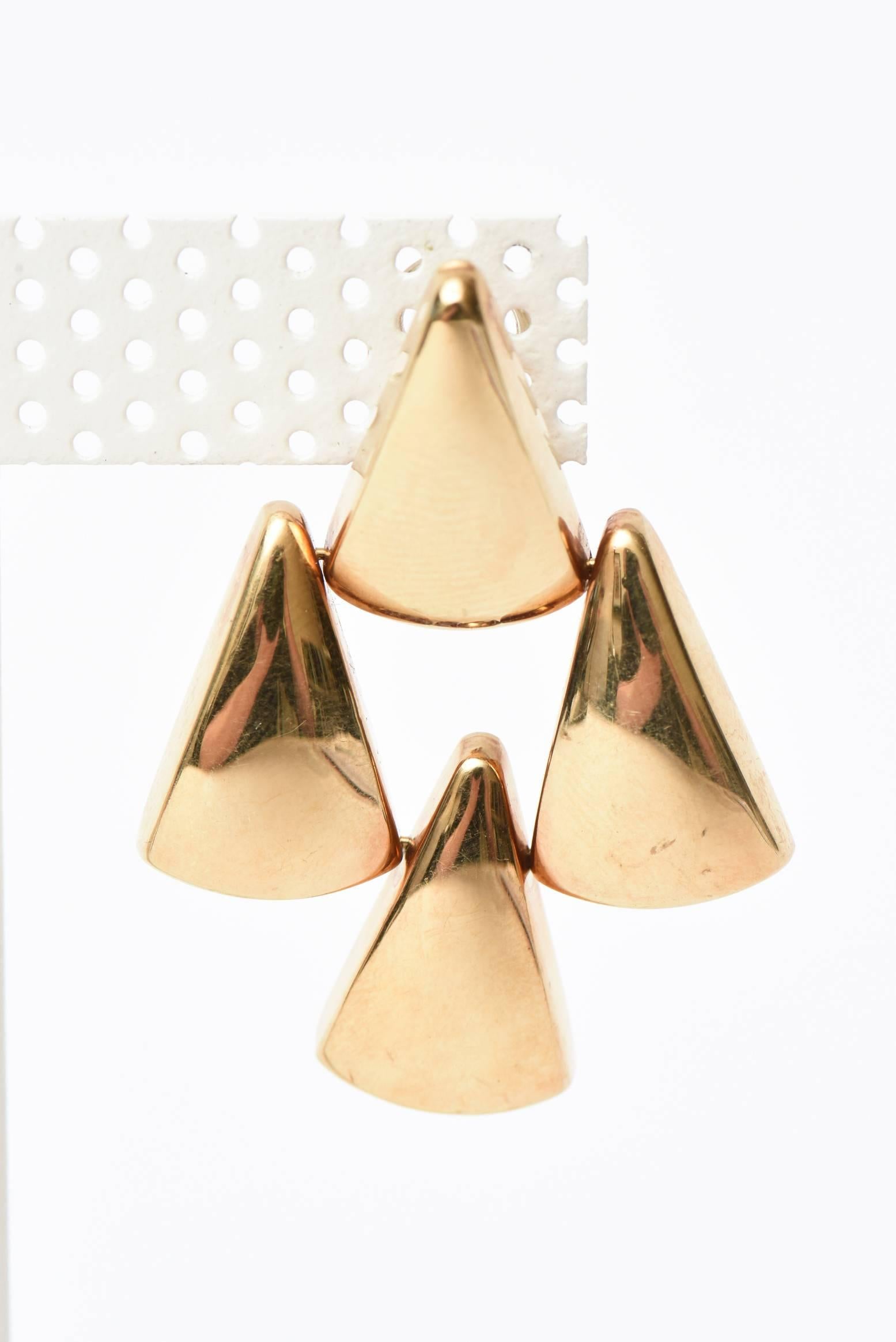 14 Karat Gold durchbrochene Klappbrisur-Kronleuchter-Ohrringe Italienisch Vintage Damen im Angebot