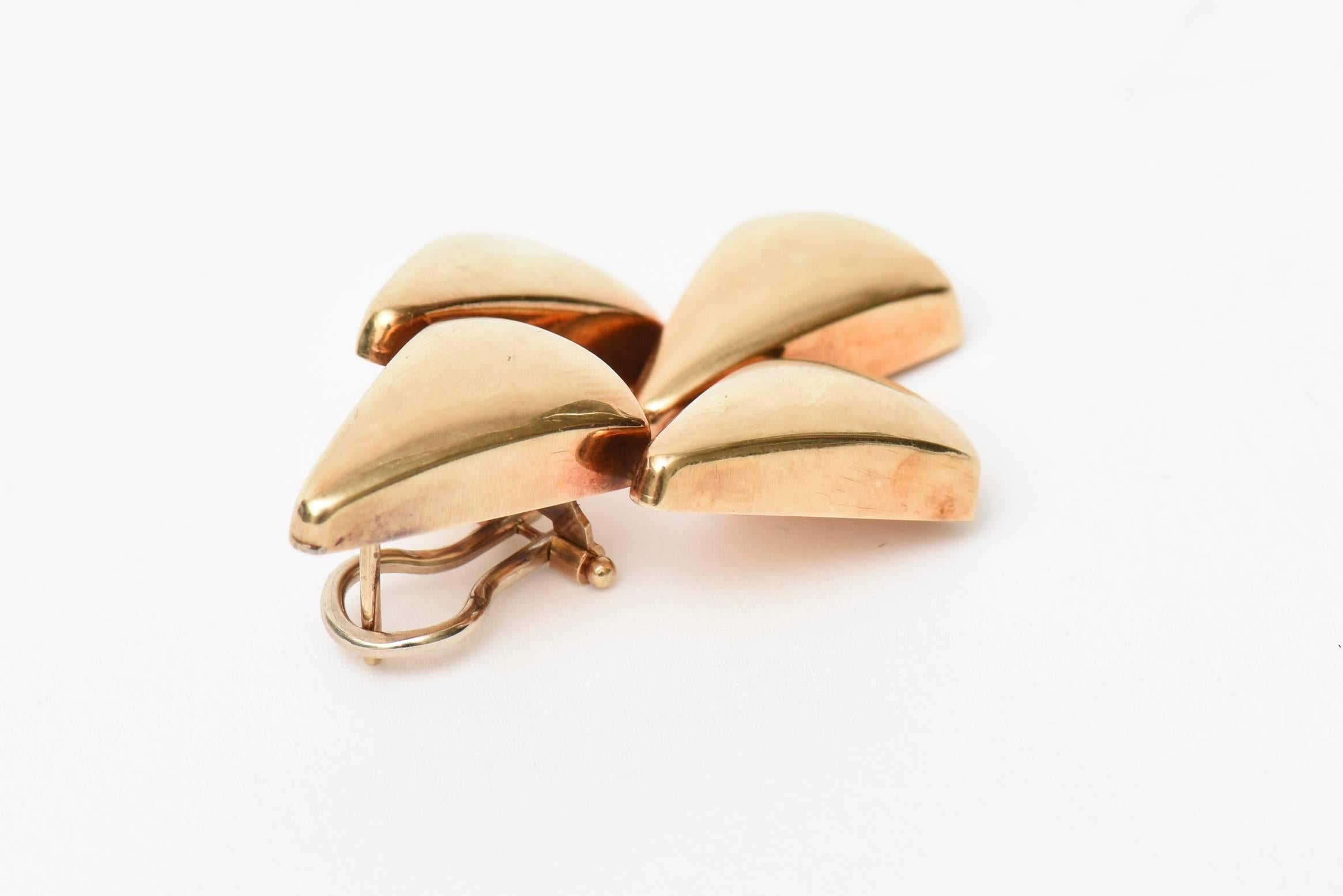 14 Karat Gold Pierced Lever Back Chandelier Sculptural Earrings Italian Vintage For Sale 2