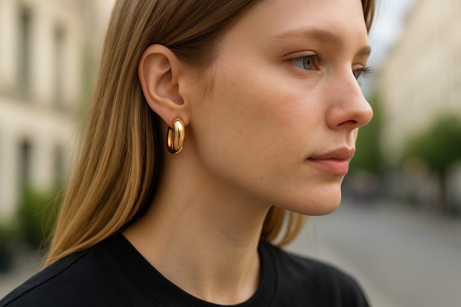 Par de pendientes de aro ovalados italianos de oro amarillo de 14 quilates de 1,5 pulgadas de largo y 0,50 pulgadas de ancho en Bueno estado para la venta en New York, NY