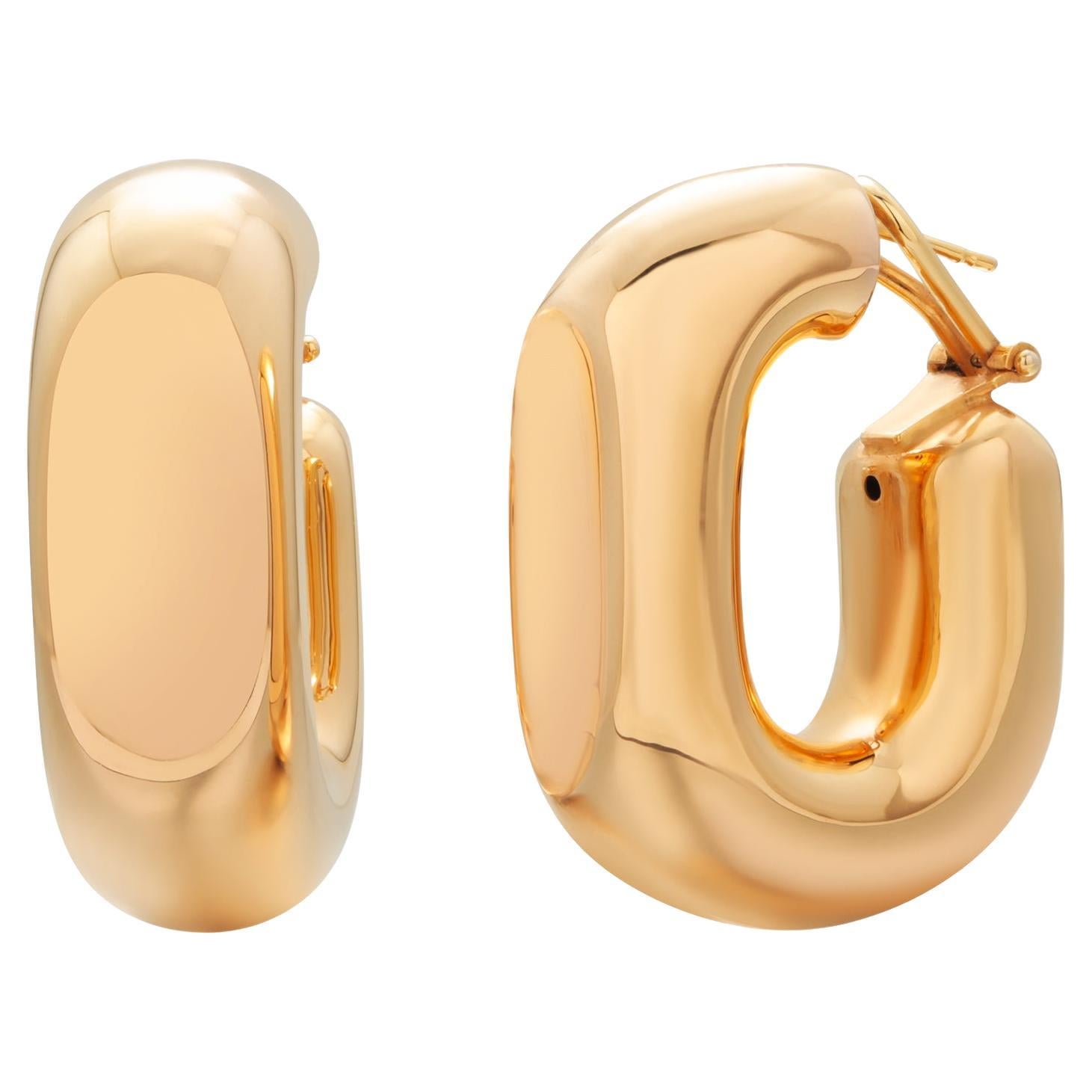 Par de pendientes de aro ovalados italianos de oro amarillo de 14 quilates de 1,5 pulgadas de largo y 0,50 pulgadas de ancho en venta
