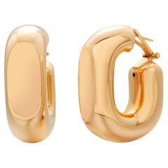 Pair of Italian 14K Yellow Gold Oval 1.5 Inch Long 0.50 Inch Wide Hoop Earrings