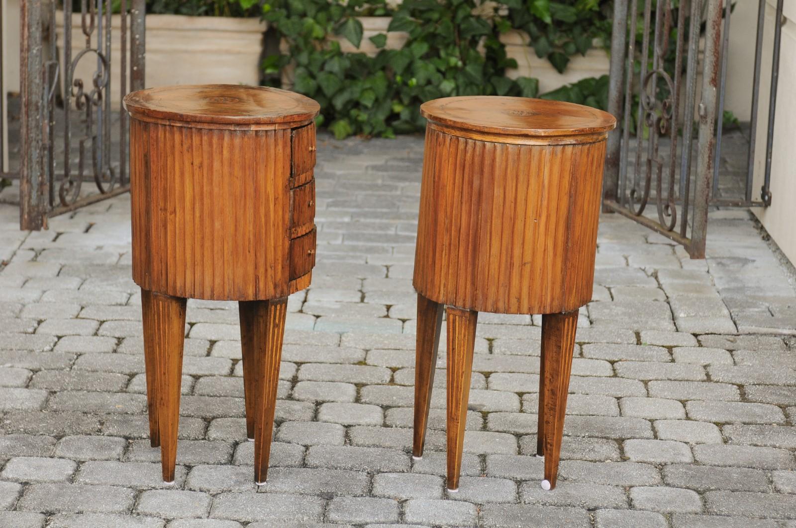 Pair of Italian 1820s Neoclassical Fluted End Tables with Marquetry Decor 7