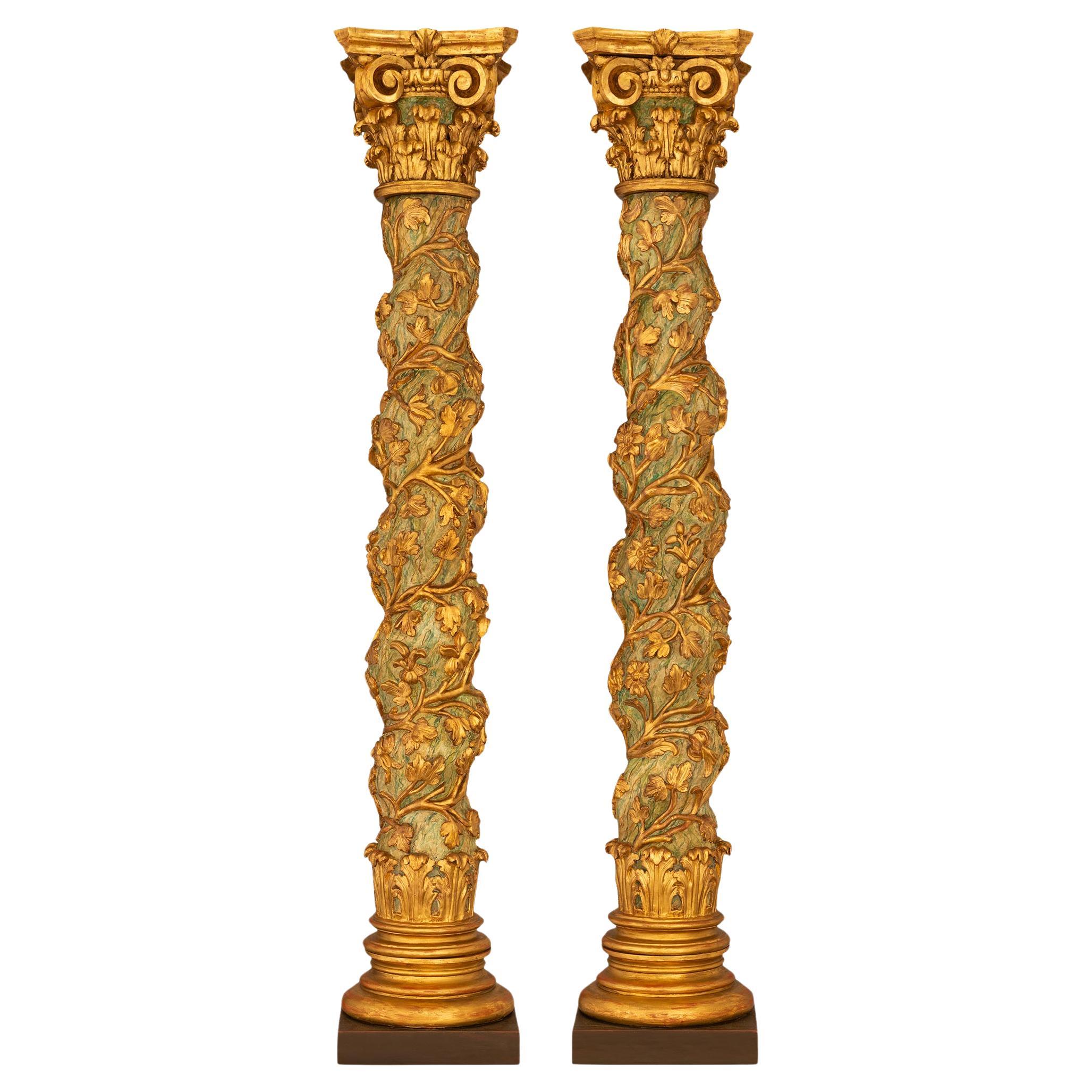pair of Italian 17th century Baroque Period Giltwood columns, circa 1670