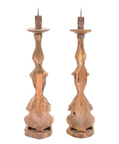 Pair of Italian 17th Century Carved Wood Prickets