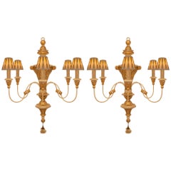 Pair Of Italian 17th Century Louis XIV Period Giltwood Chandeliers