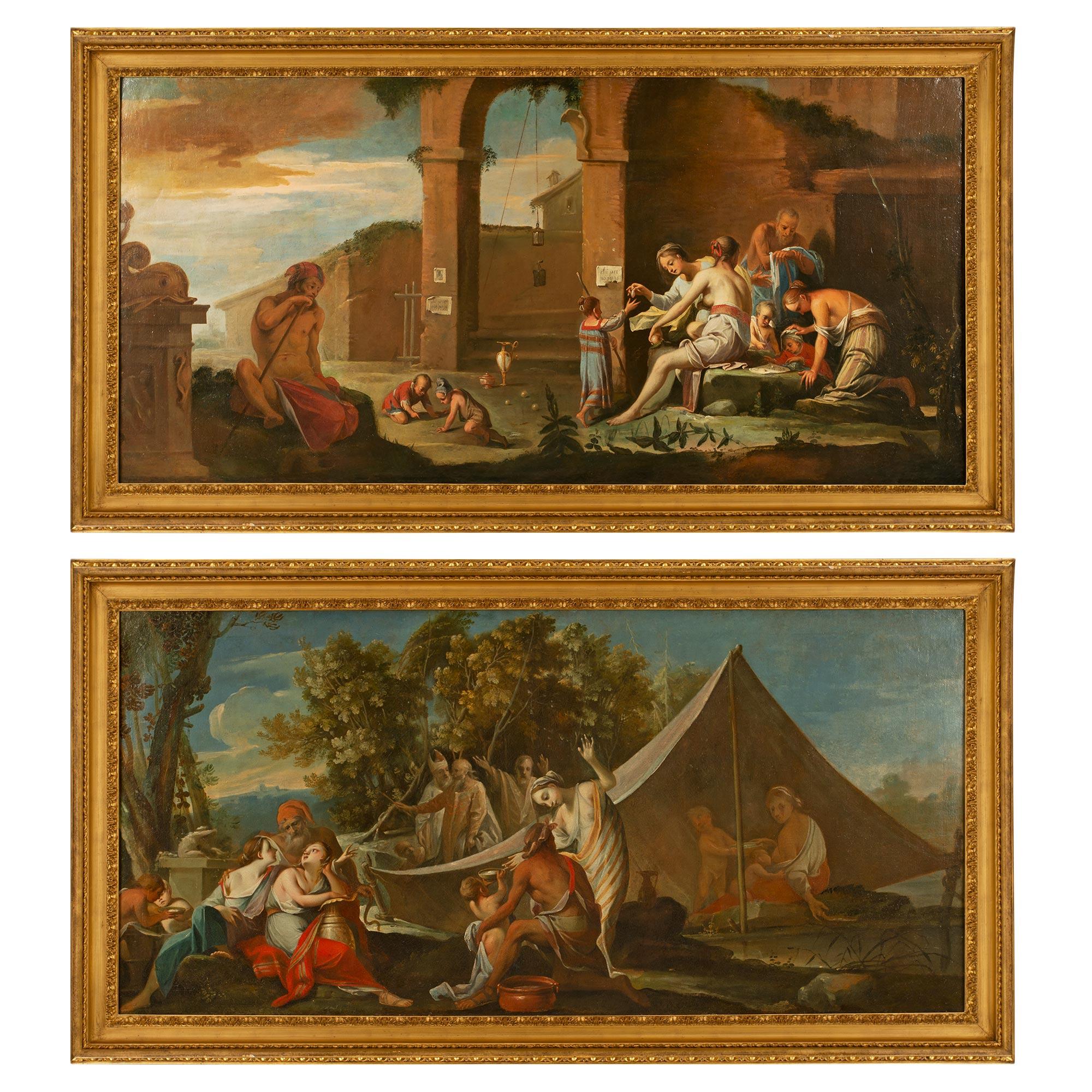 Paire de peintures italiennes du 17ème siècle à l'huile sur toile d'Antonio Travi