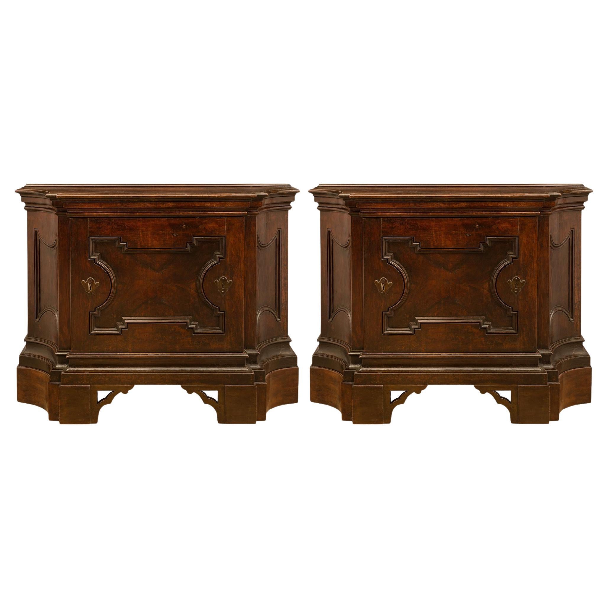 Pair of Italian 17th Century Solid Walnut Tuscan Cabinets