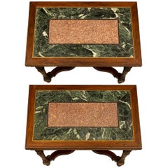 Pair of Italian 17th Century Walnut and Marble Side Tables