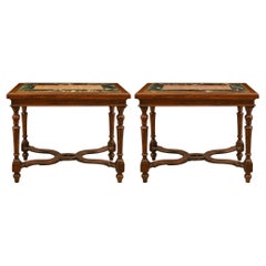 Pair of Italian 17th Century Walnut and Marble Side Tables