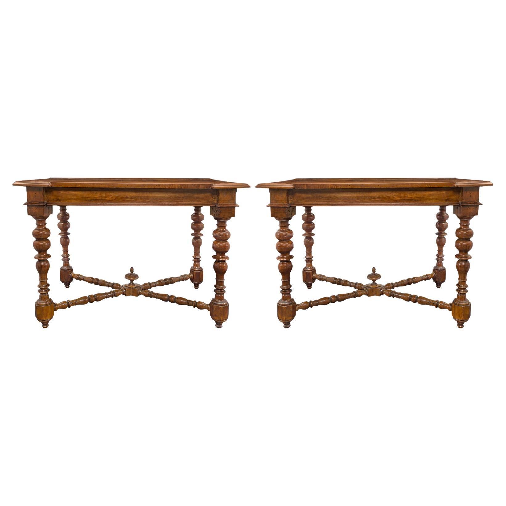 Pair of Italian 17th Century Walnut Side Tables from Luca