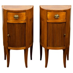 Antique Pair of Italian 1800s Walnut Demilune Bedside Tables with Tambour Doors