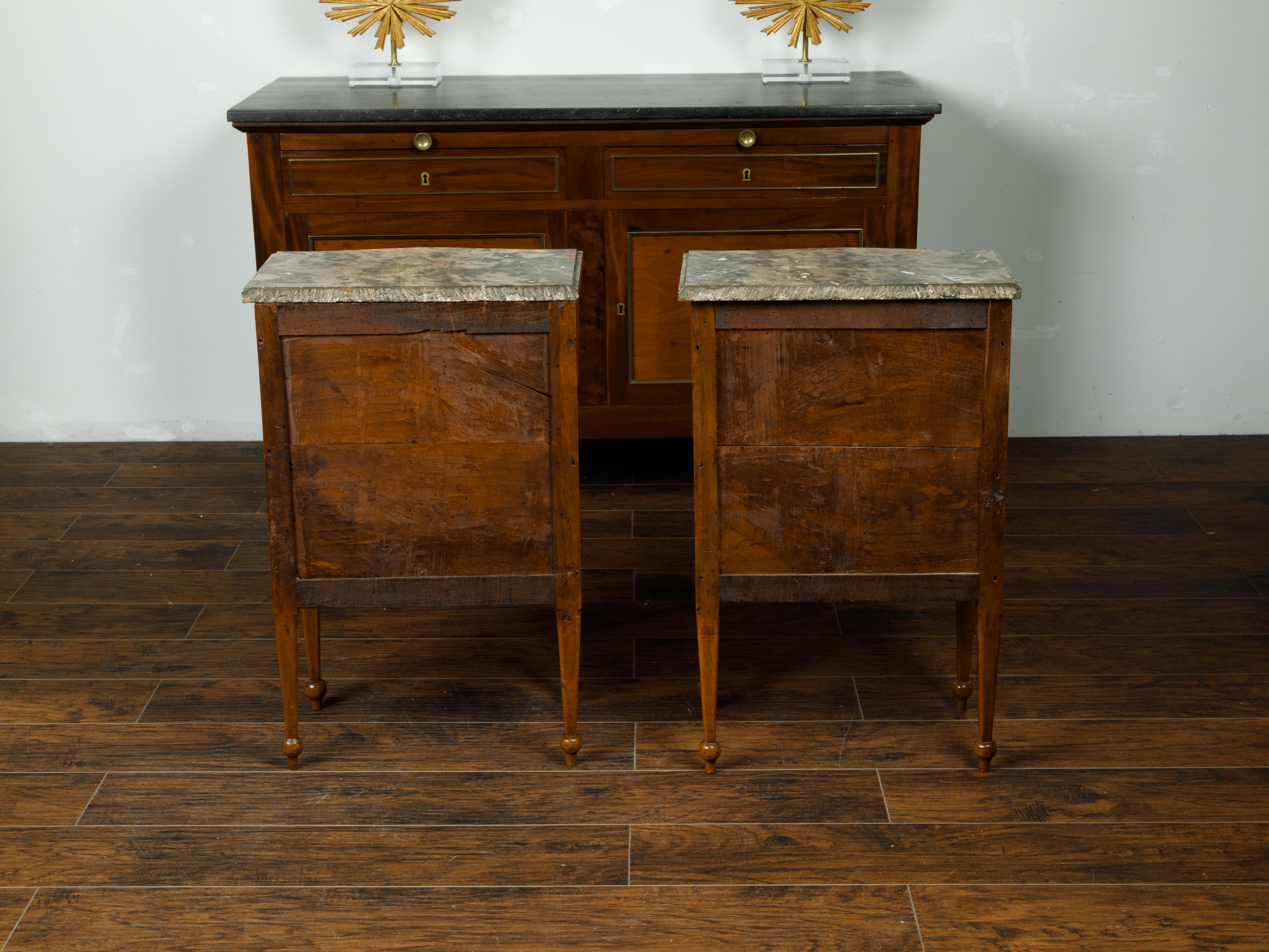 Pair of Italian 1840s Walnut Tables with Variegated Marble Top and Single Door 4