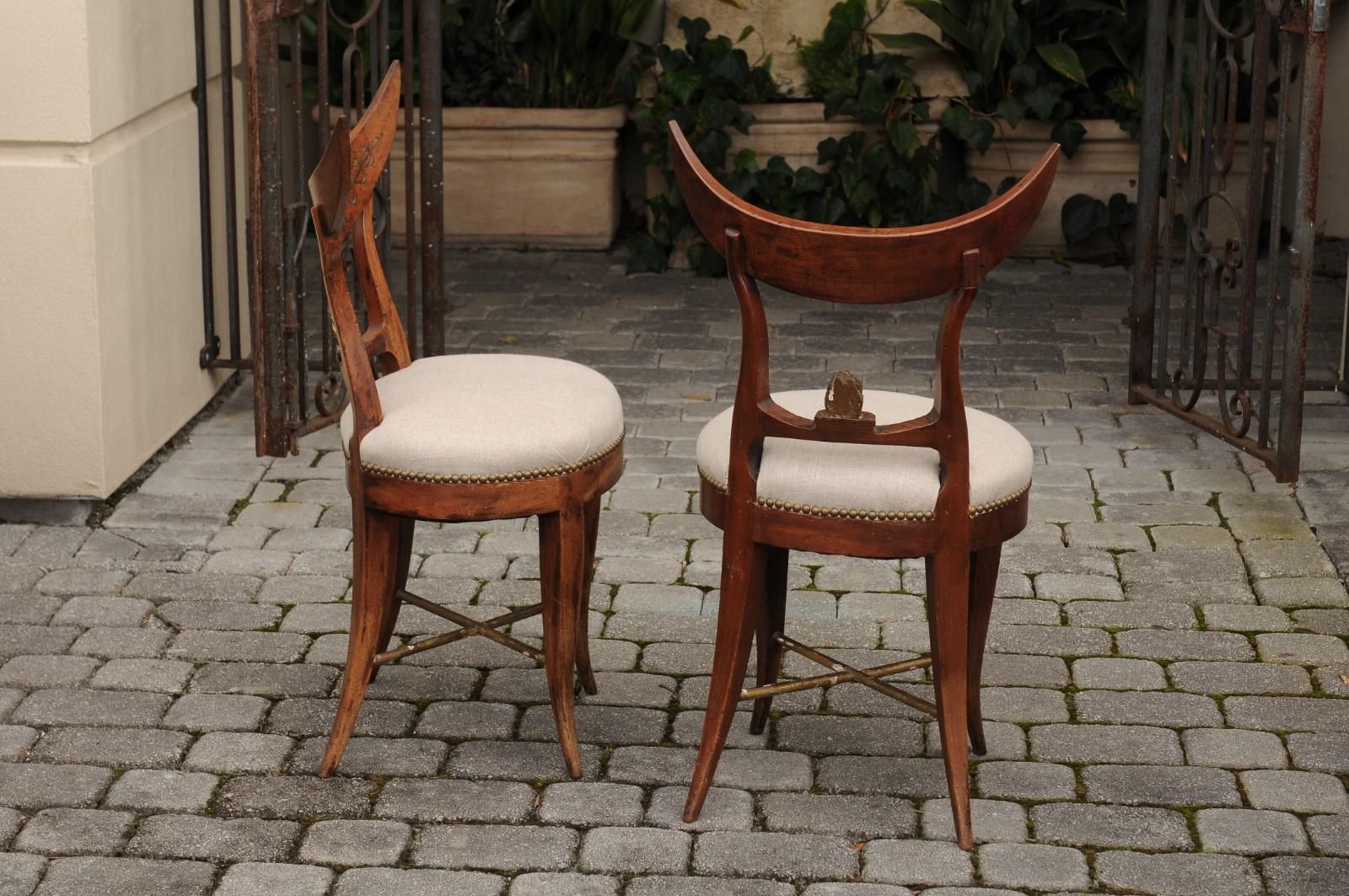 Pair of Italian 1860s Upholstered Side Chairs with Crescent Backs and Saber Legs 6