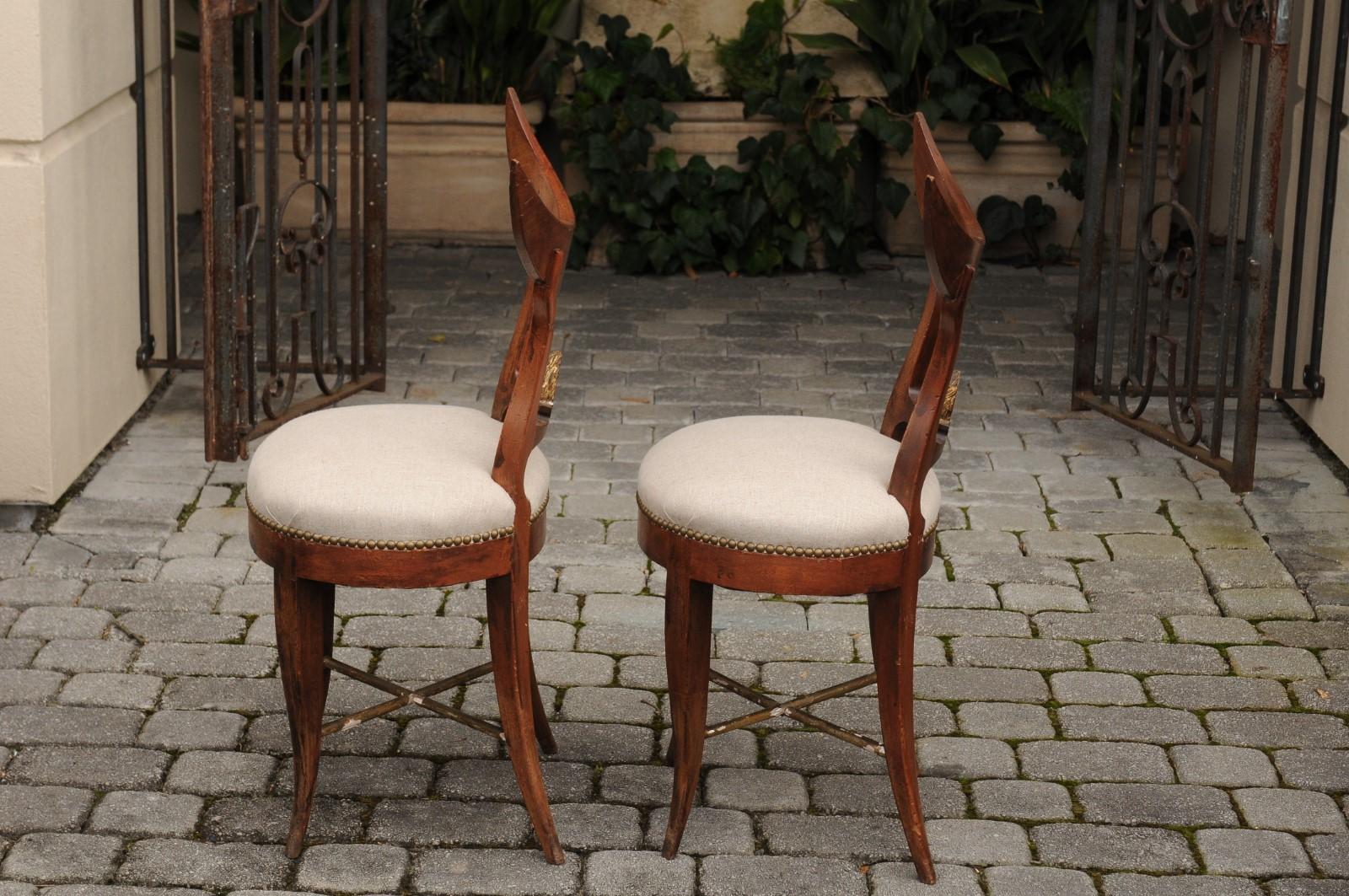 Pair of Italian 1860s Upholstered Side Chairs with Crescent Backs and Saber Legs 7