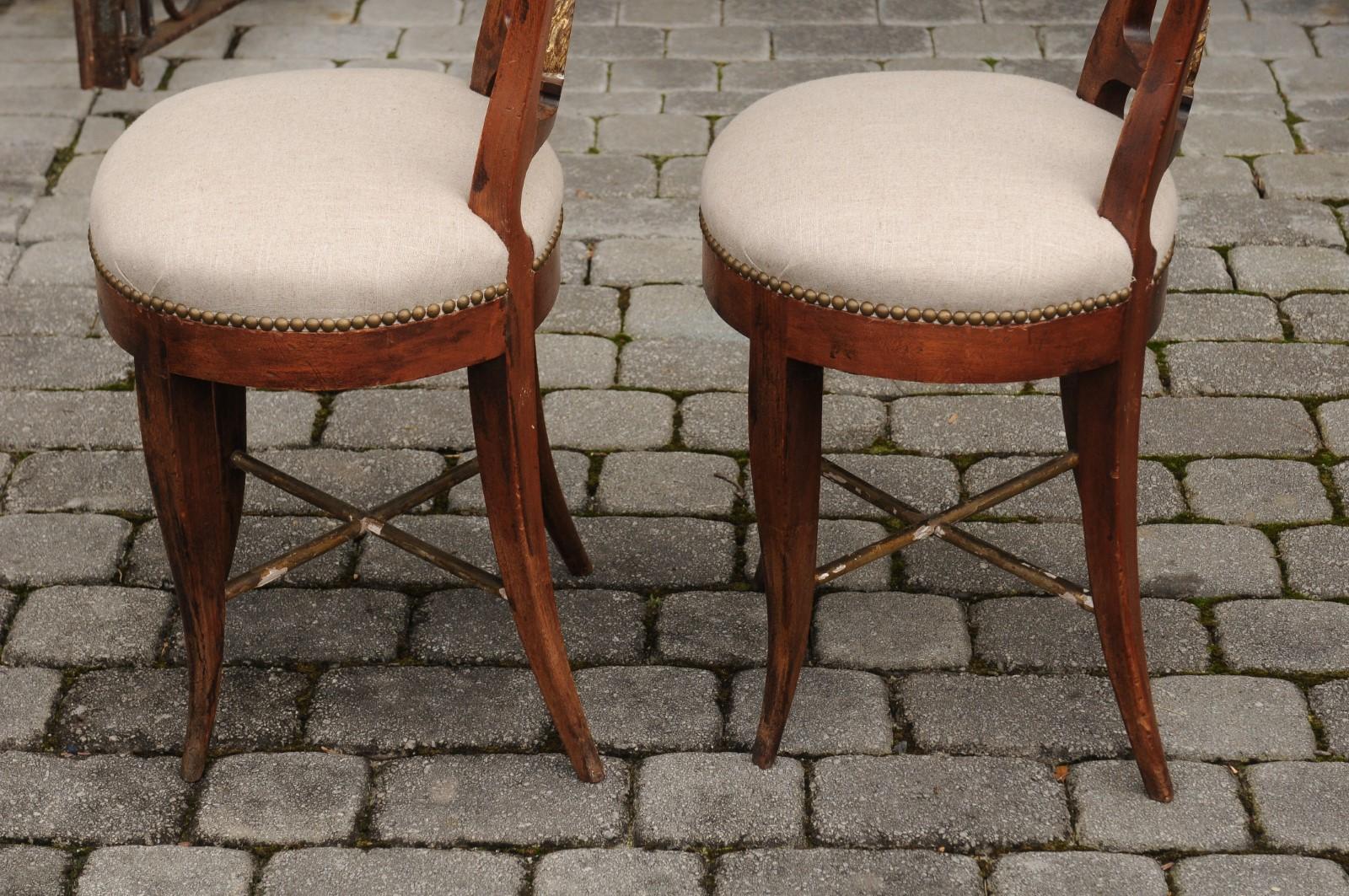 Pair of Italian 1860s Upholstered Side Chairs with Crescent Backs and Saber Legs 8