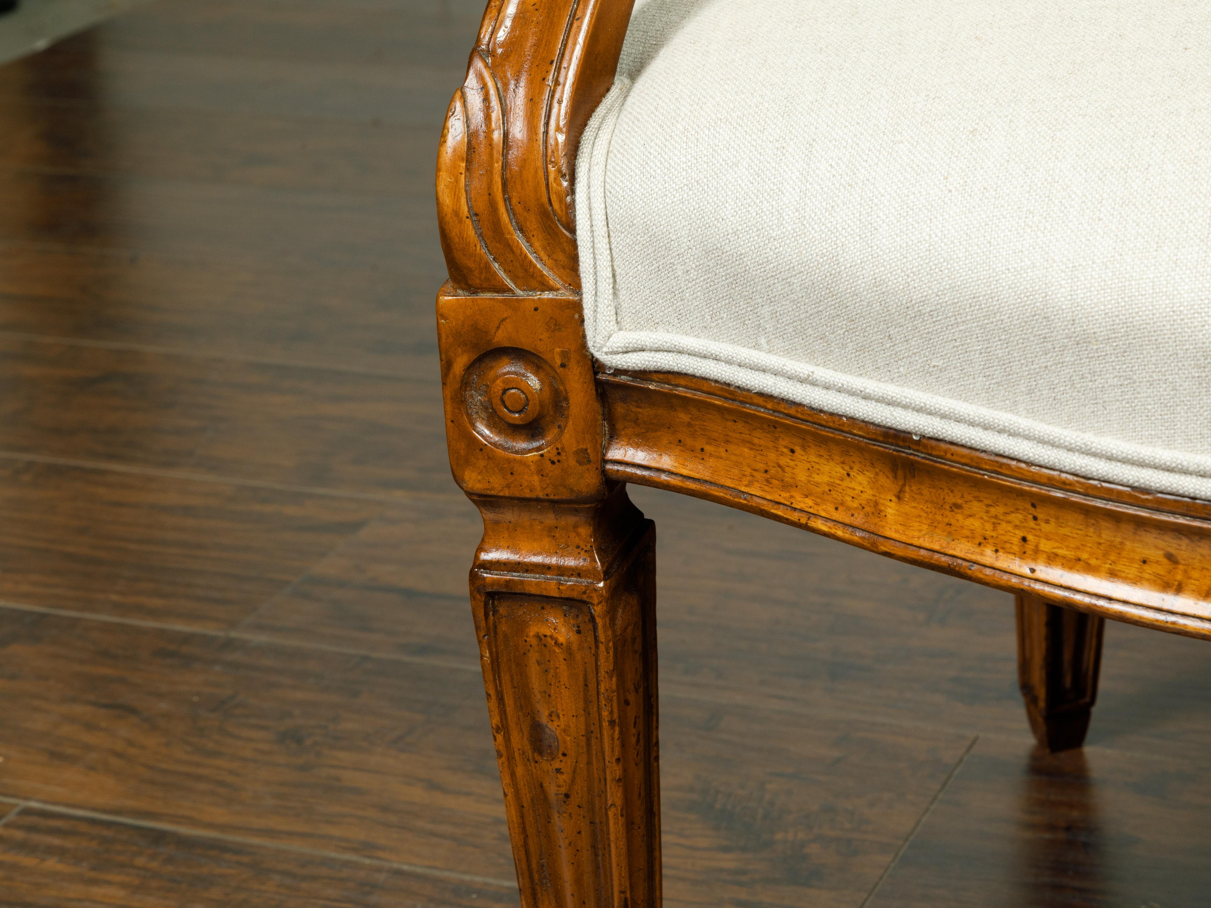 Pair of Italian 1860s Walnut Armchairs with Tapered Legs and New Upholstery For Sale 3