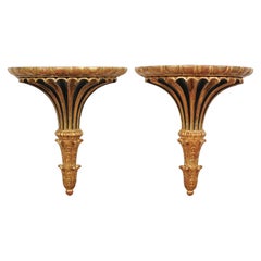 Pair of Italian 1870s Carved Wall Brackets with Gold and Black Painted Accents