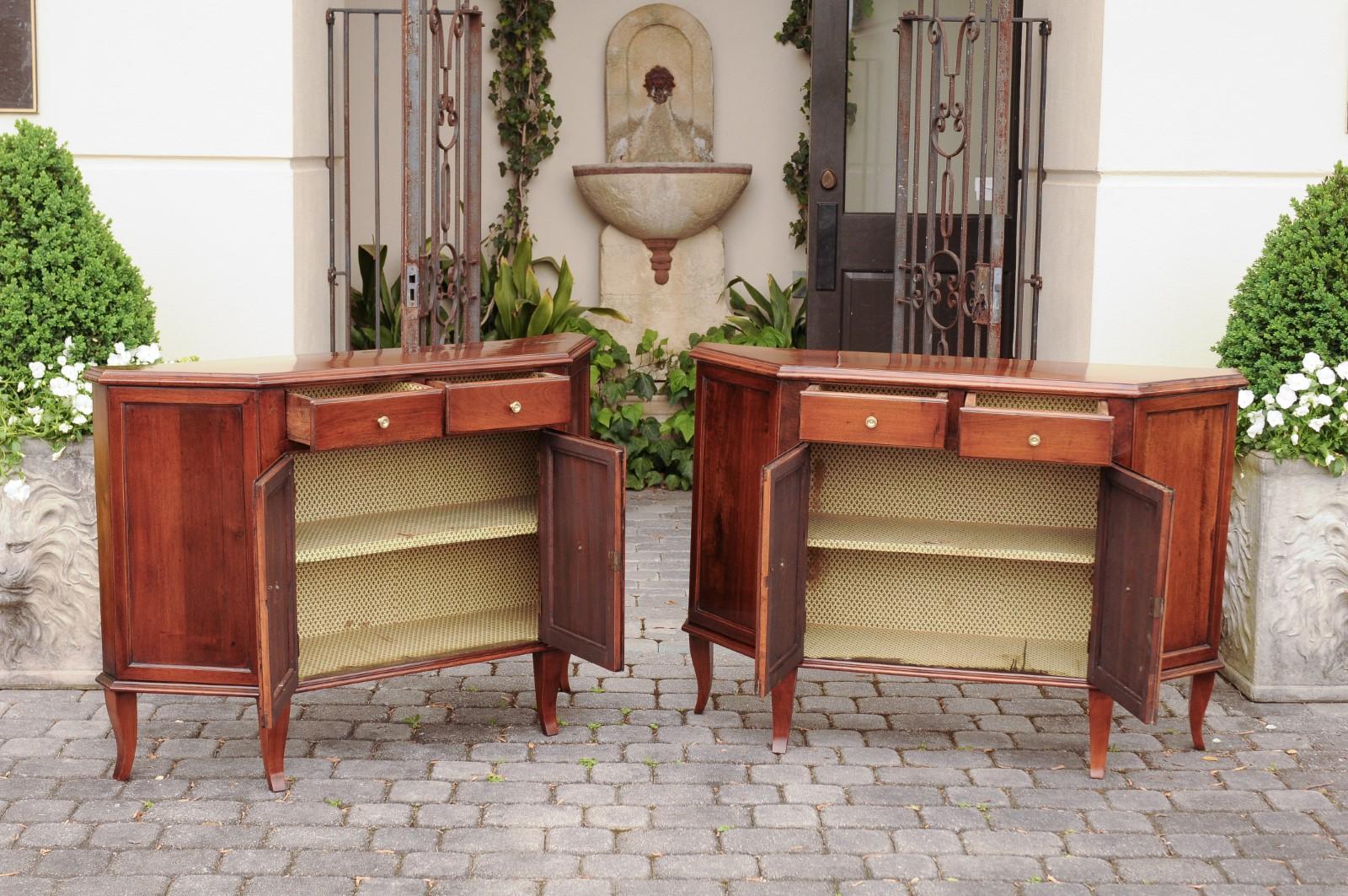 Pair of Italian 1875 Walnut Credenzas with Canted Sides, Drawers and Doors 5