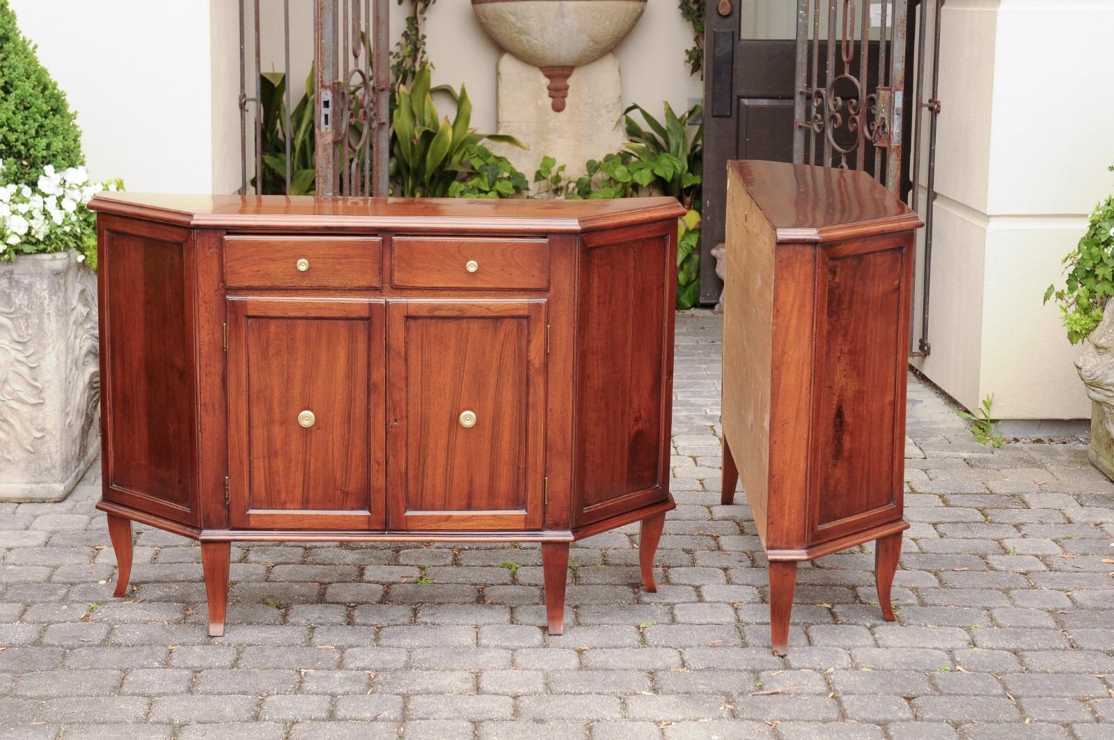 Pair of Italian 1875 Walnut Credenzas with Canted Sides, Drawers and Doors 7