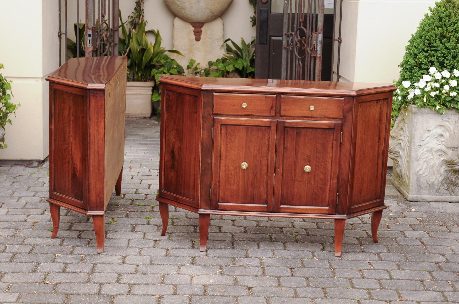 Pair of Italian 1875 Walnut Credenzas with Canted Sides, Drawers and Doors 10