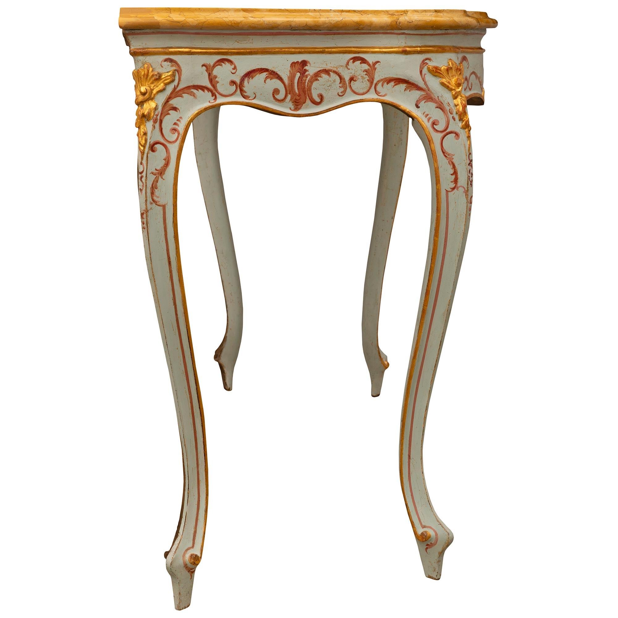  Pair Of Italian 18th c. Venetian St. Giltwood, Patinated Wood & Marble Consoles For Sale 1