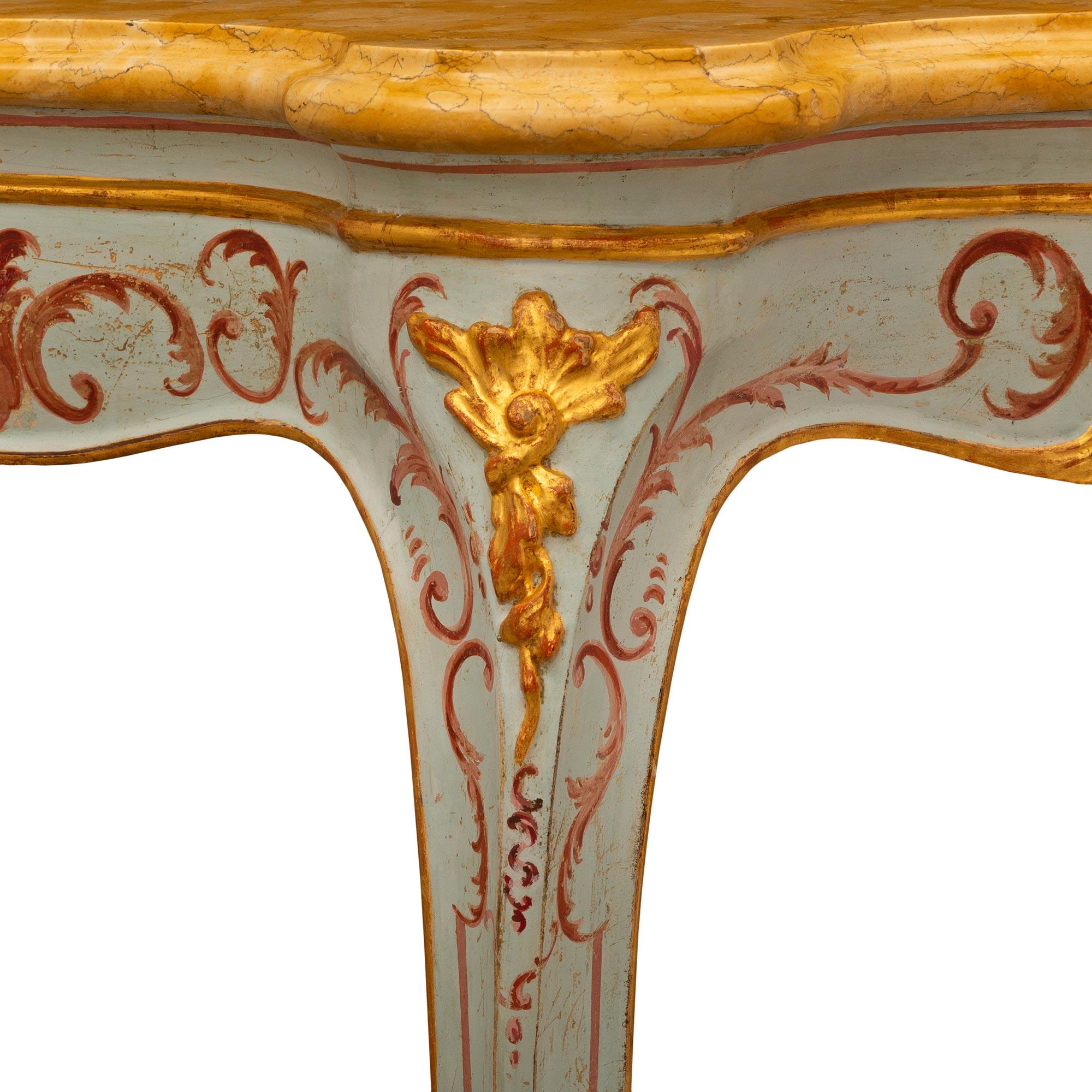  Pair Of Italian 18th c. Venetian St. Giltwood, Patinated Wood & Marble Consoles For Sale 3