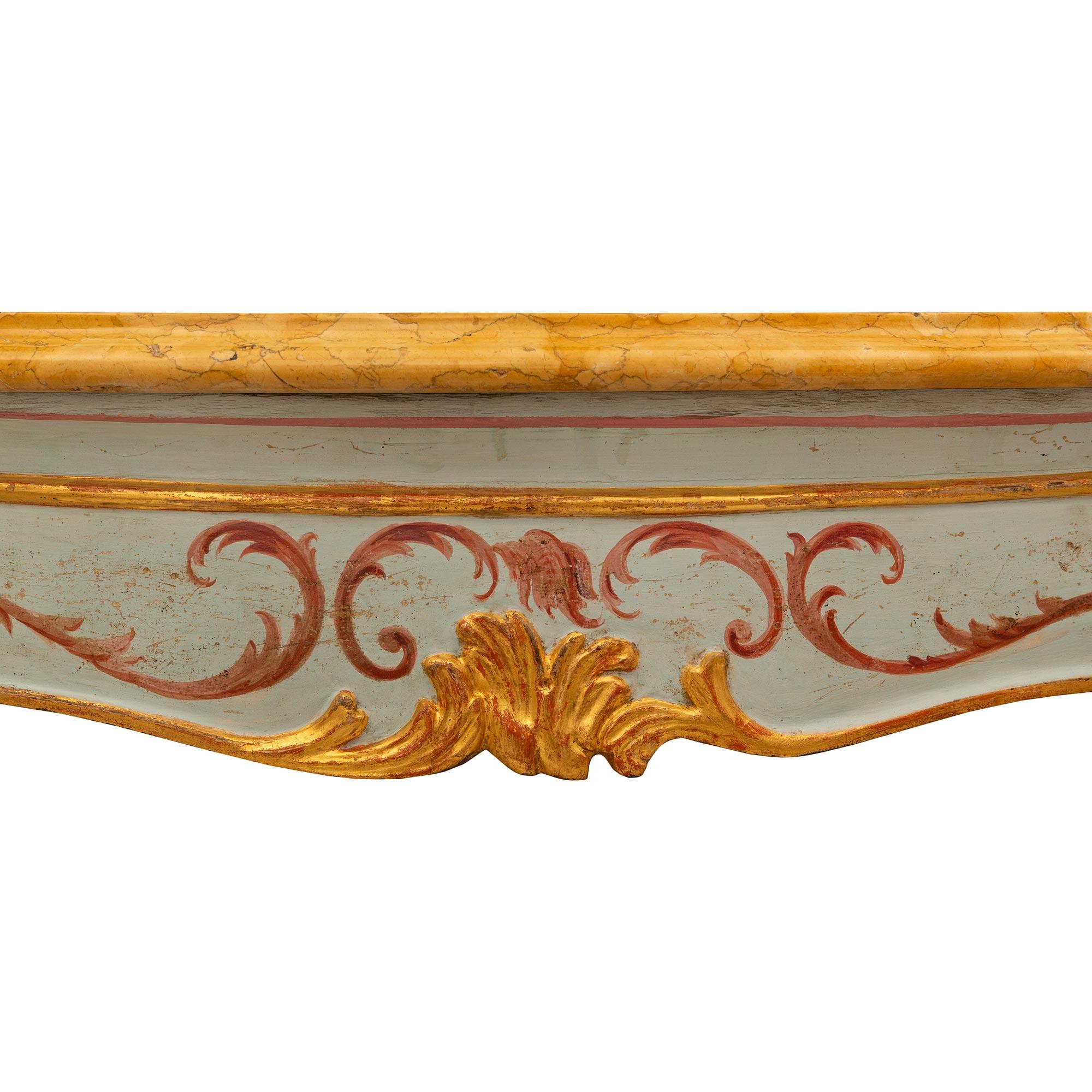  Pair Of Italian 18th c. Venetian St. Giltwood, Patinated Wood & Marble Consoles For Sale 4