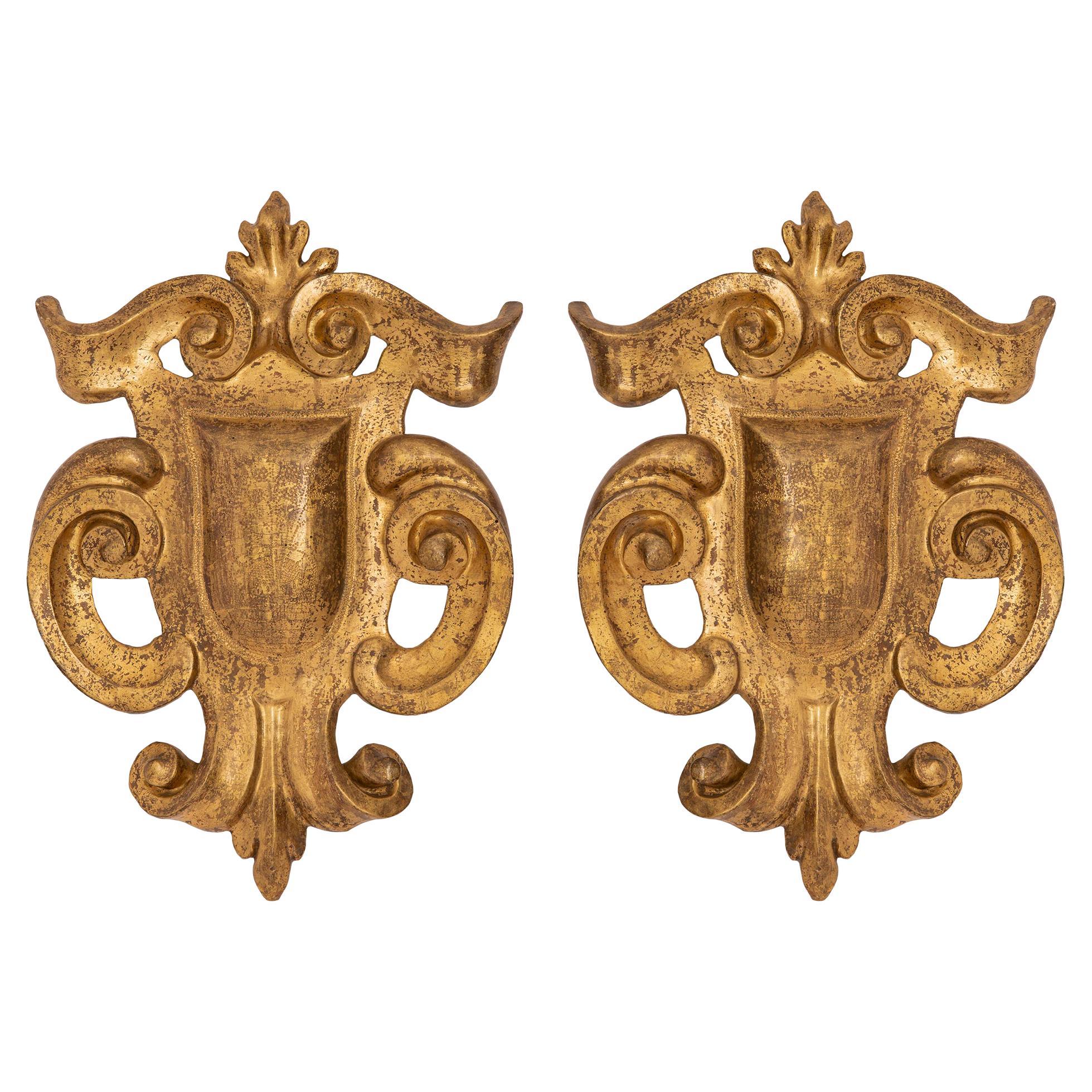 Pair of Italian 18th Century Baroque Carved Mecca Decorative Wall Decor For Sale