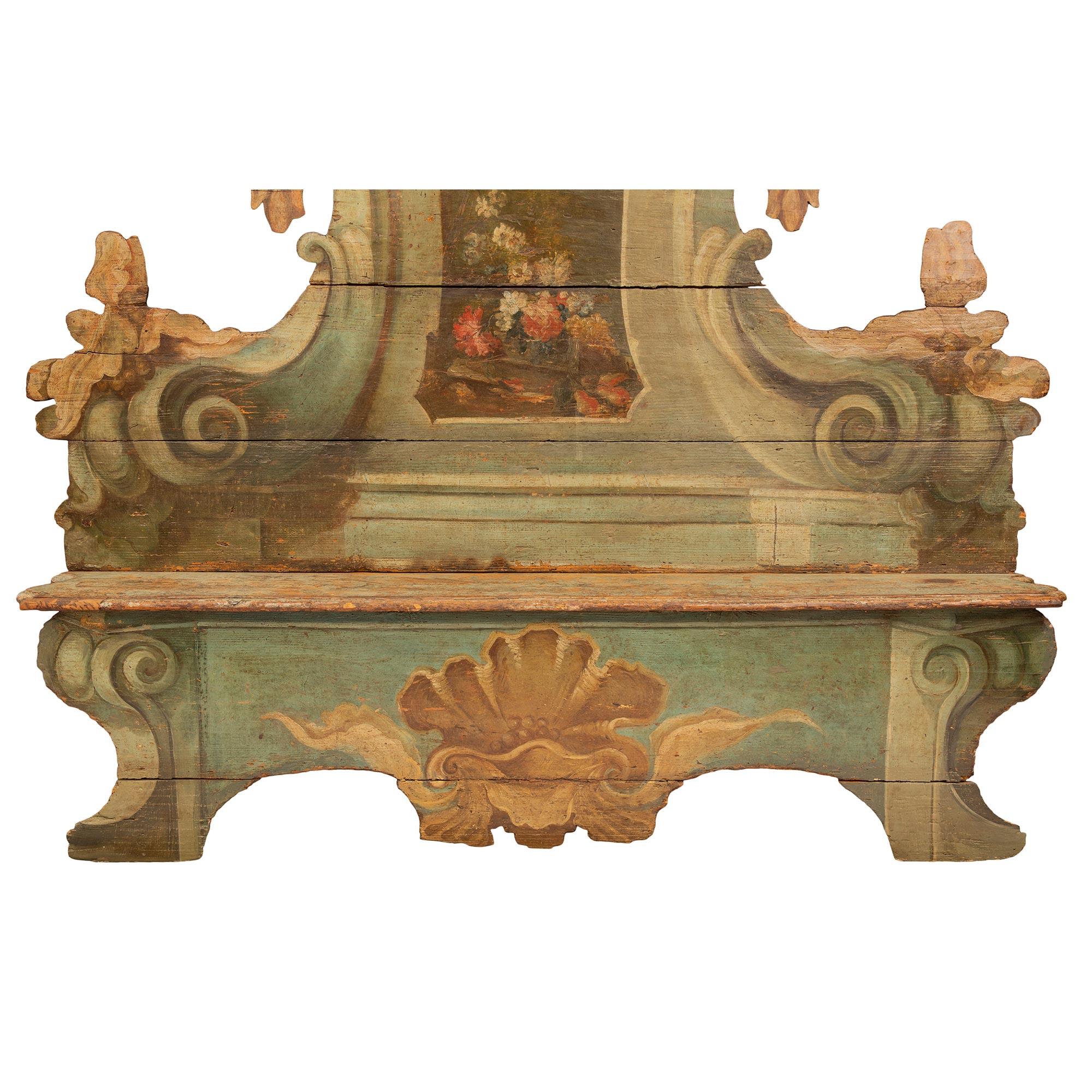 Pair of Italian 18th Century Baroque Cassapanca Polychrome Benches For Sale 7