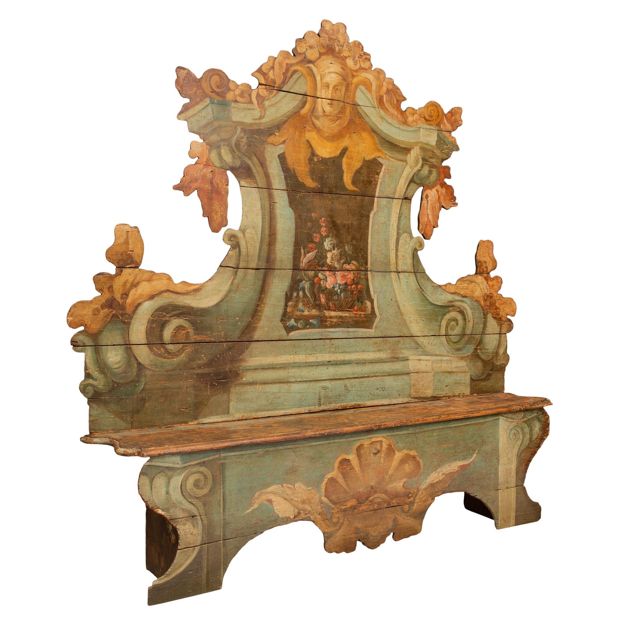 Pair of Italian 18th Century Baroque Cassapanca Polychrome Benches In Good Condition For Sale In West Palm Beach, FL