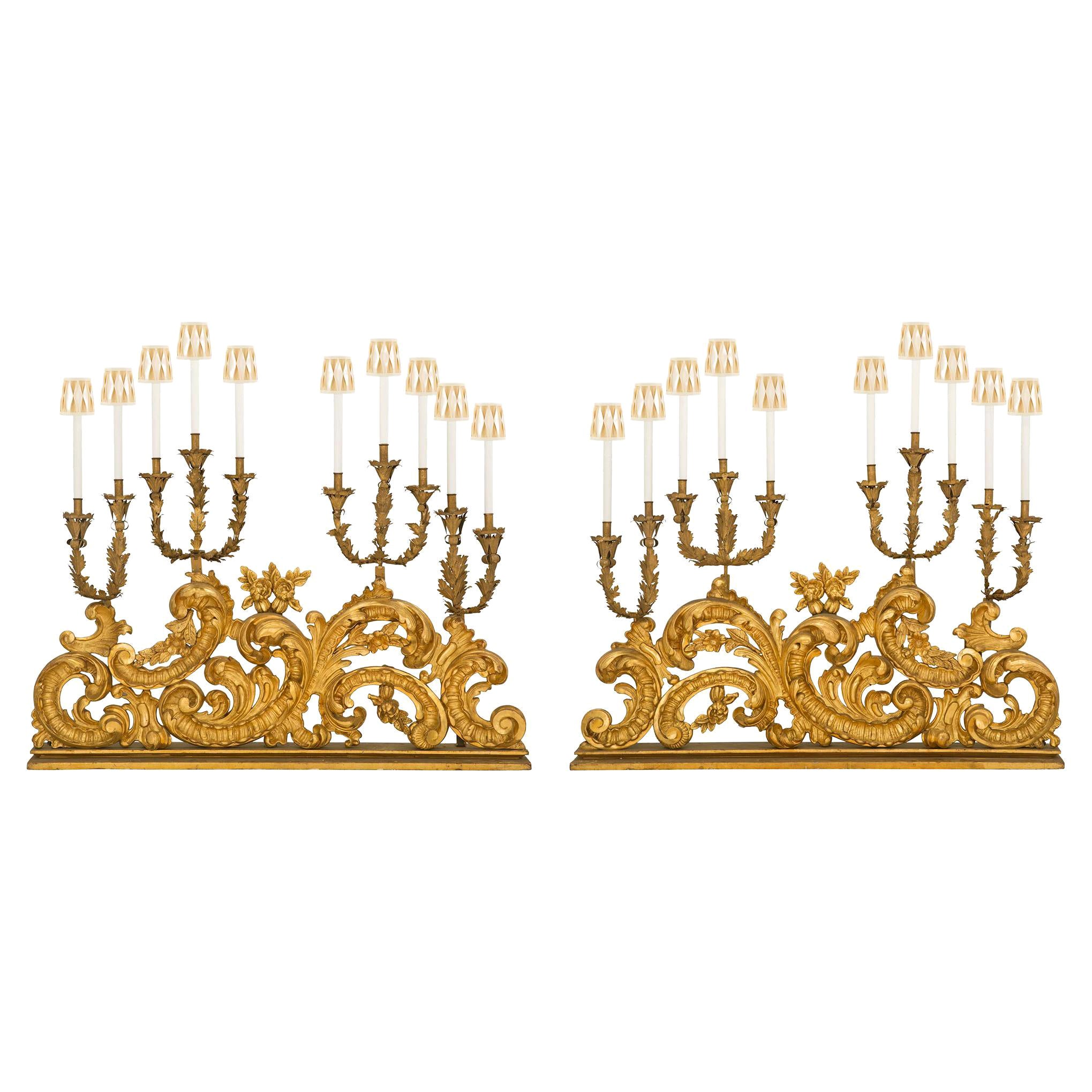 Pair of Italian 18th Century Baroque Electrified Candelabras