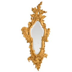 Pair of Italian 18th Century Baroque Period Giltwood Mirrors