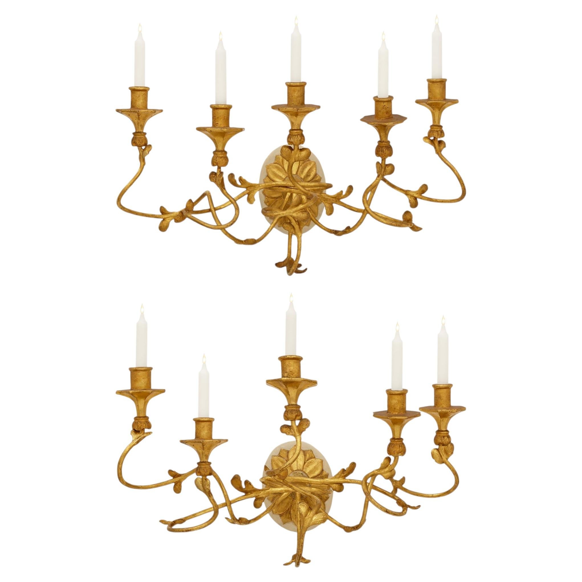 Pair of Italian 18th century Baroque st. Giltwood sconces