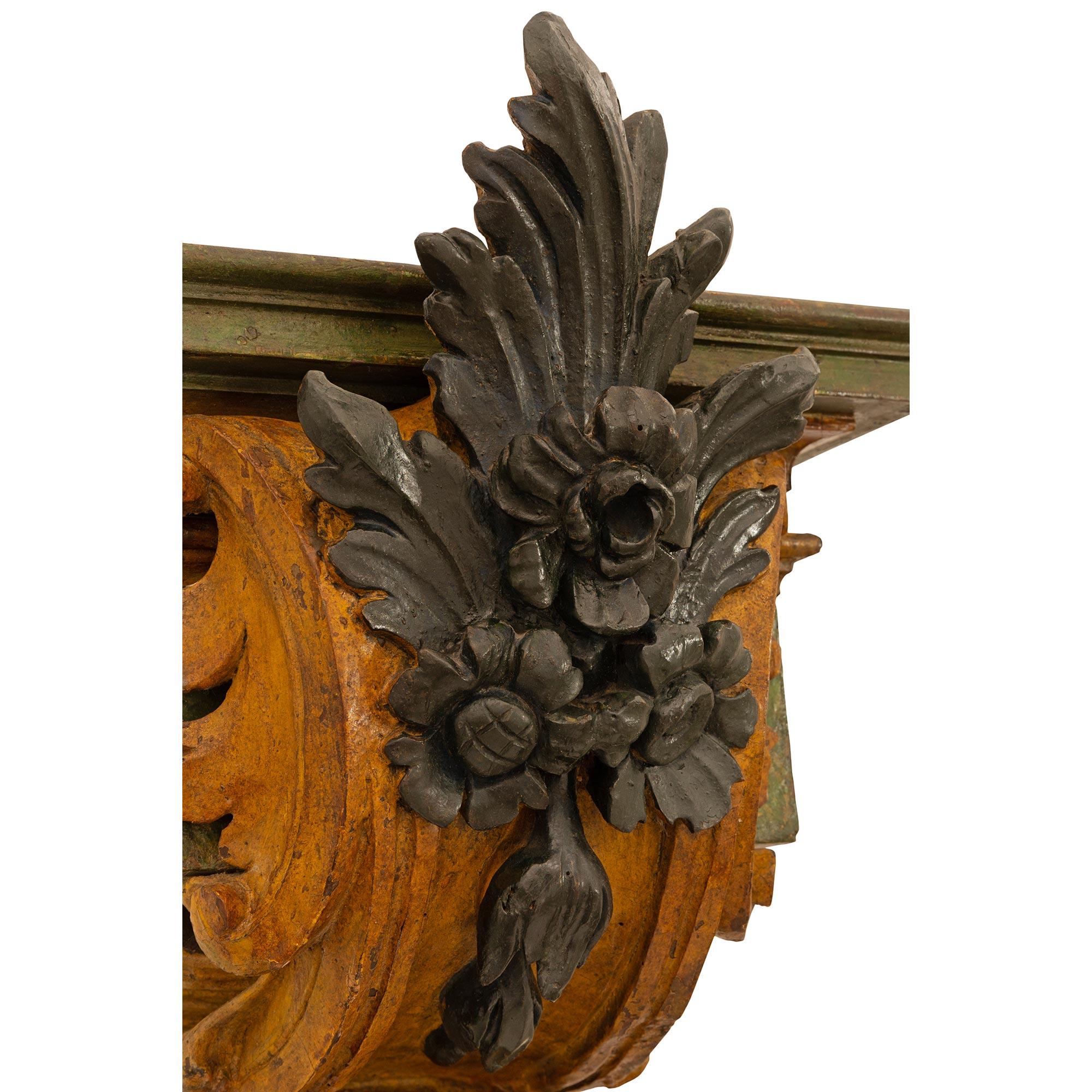 18th Century and Earlier Pair Of Italian 18th Century Baroque St. Patinated Wood &Giltwood Wall Brackets For Sale