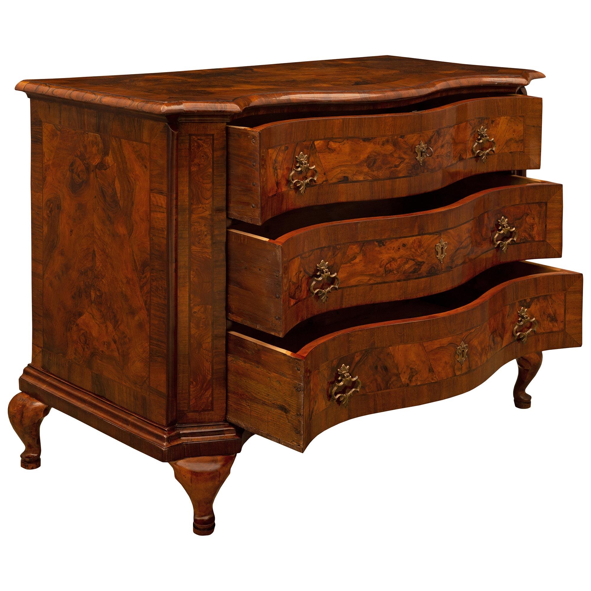 18th Century and Earlier Pair of Italian 18th Century Baroque St. Walnut, Burl Walnut and Bronze Commodes For Sale