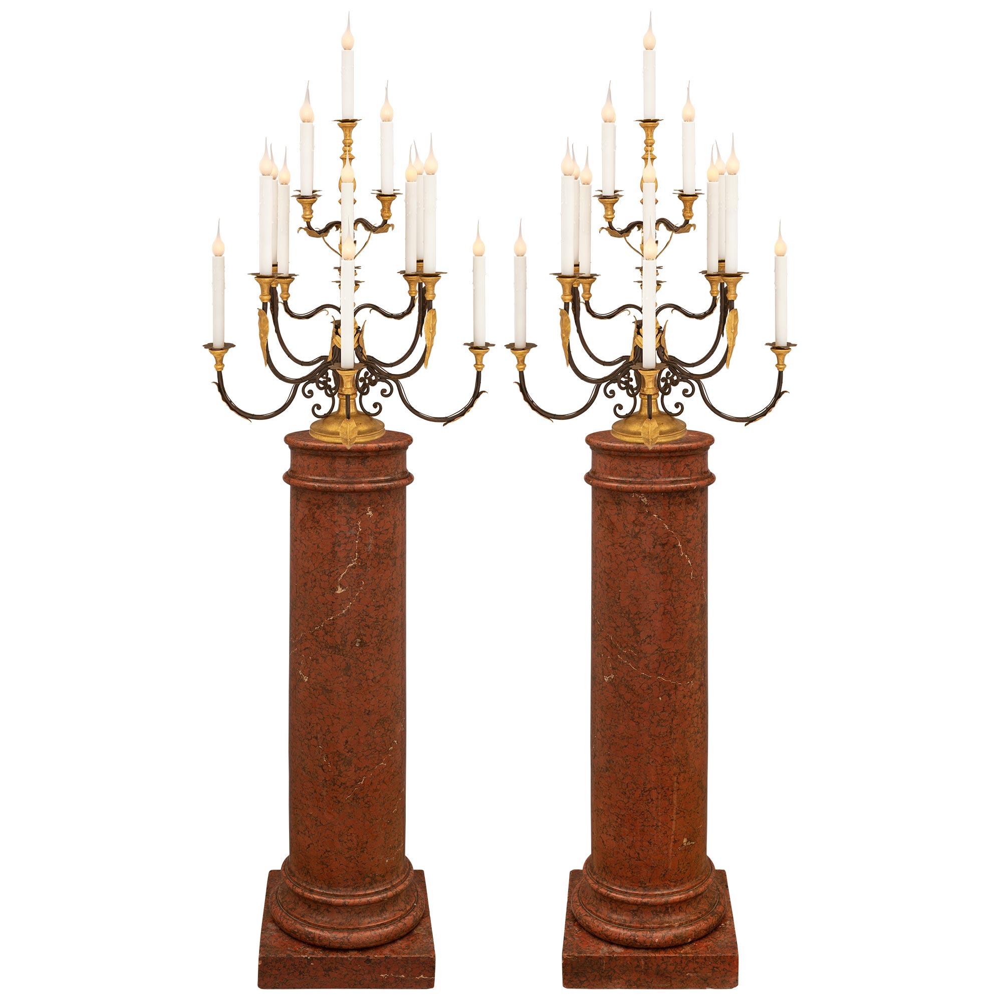 Pair of Italian 18th Century Baroque St. Wrought Iron Candelabra Lamps For Sale 3