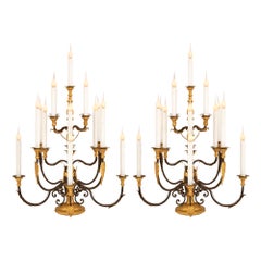 Pair of Italian 18th Century Baroque St. Wrought Iron Candelabra Lamps