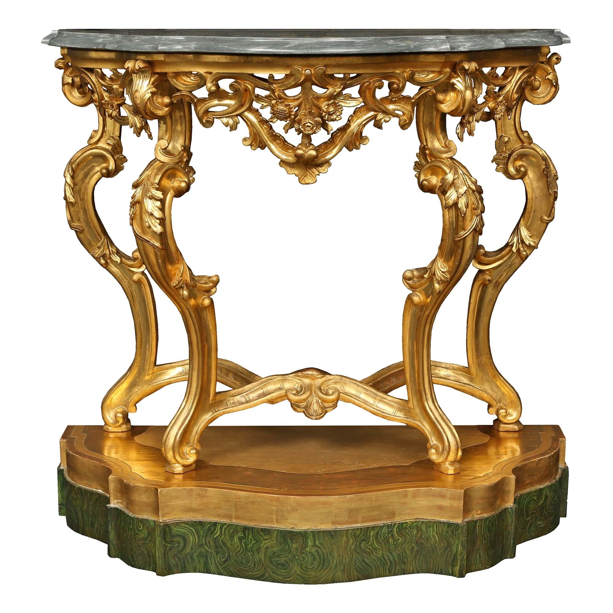 18th Century and Earlier Pair of Italian 18th Century Baroque Style Consoles from the Lombardi Region For Sale