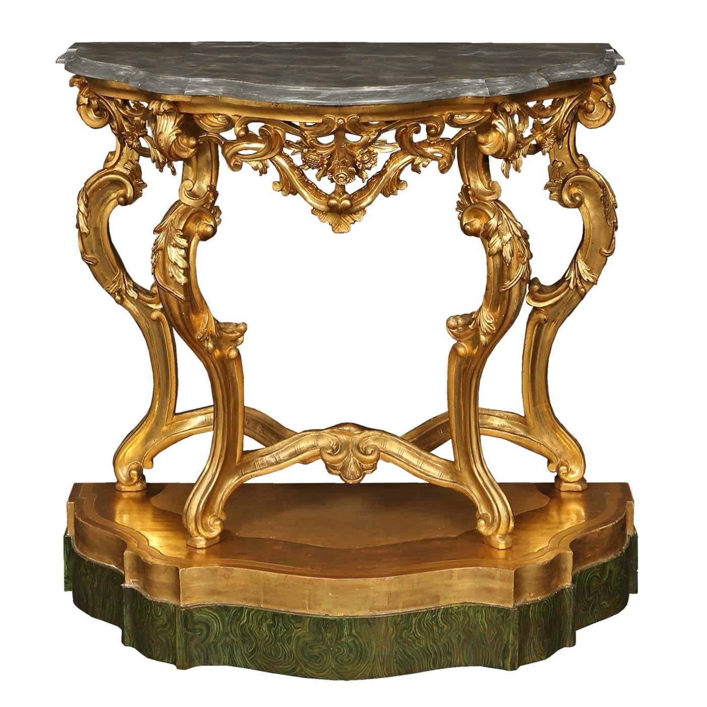 Marble Pair of Italian 18th Century Baroque Style Consoles from the Lombardi Region For Sale